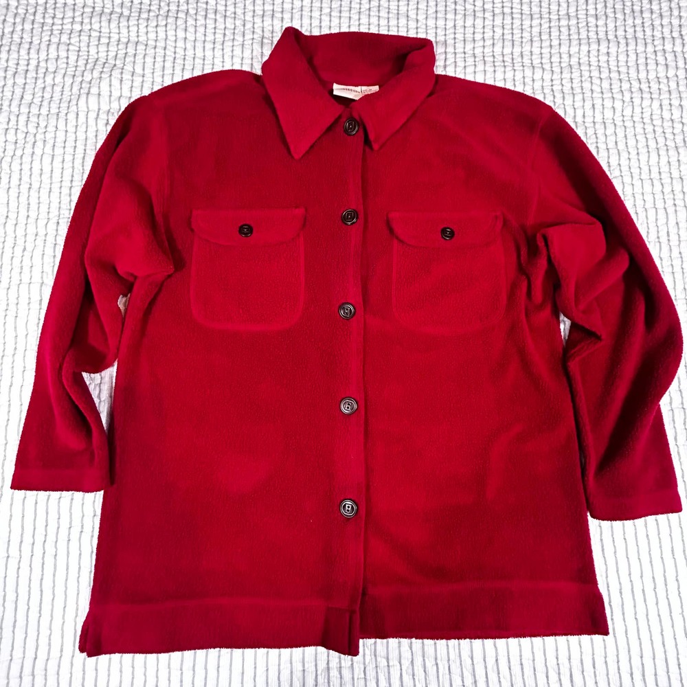 Crossroads Vintage Womens M Fleece Shacket Jacket Shirt Red 72% Poly 28% Cotton